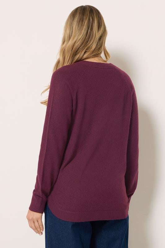LTS Tall Women's Dark Red Longline Button Knitted Jumper | Long Tall Sally 2