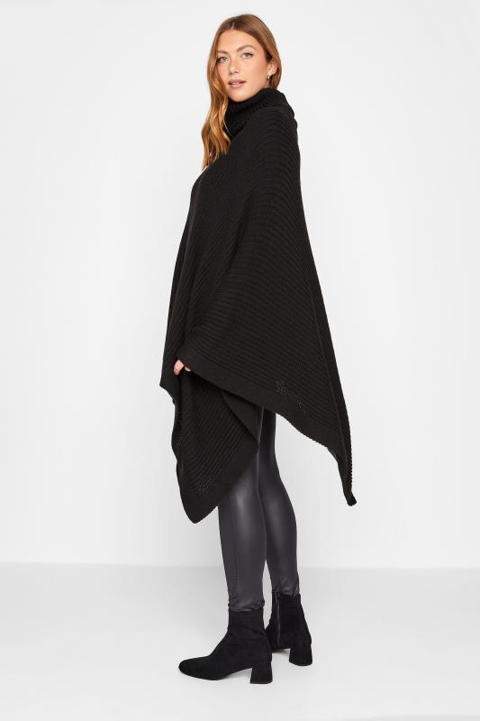 Tall  LTS Tall Black Roll Neck Knitted Poncho