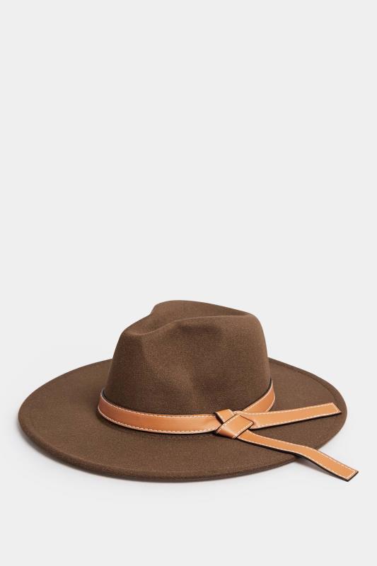 Brown Faux Leather Band Fedora Hat | Yours Clothing  2