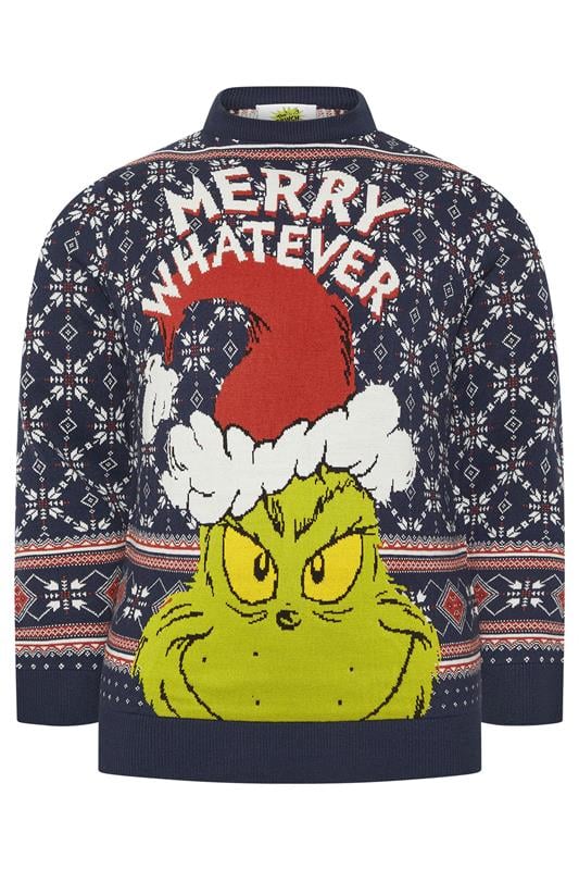 BadRhino Big & Tall Navy Blue Fairisle Grinch Christmas Jumper | BadRhino 4