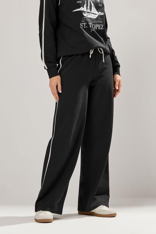 LTS Tall Black Pipe Detail Wide Leg Joggers | Long Tall Sally 2