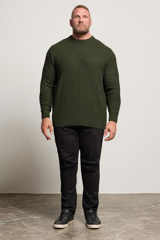 BadRhino Big & Tall Dark Green Textured Crew Neck Knitted Jumper | BadRhino 2
