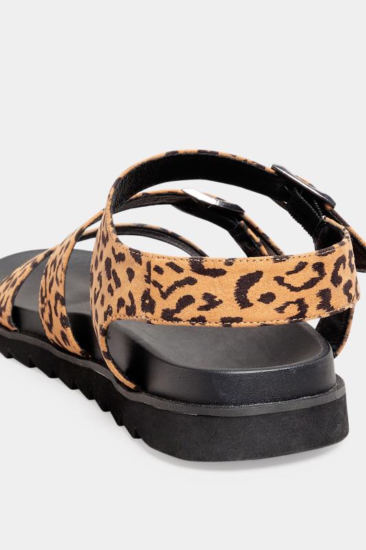 LTS Brown Leopard Print Buckle Strap Sandals In Wide E Fit | Long Tall Sally 4