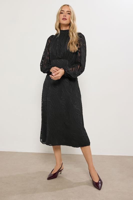 Tall  LTS Tall Black Animal Burnout Tie Midi Dress
