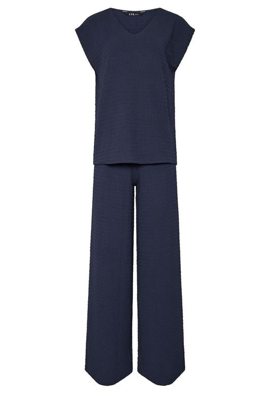 LTS Tall Women's Set Navy Blue Textured Top & Wide Leg Trousers | Long Tall Sally 5