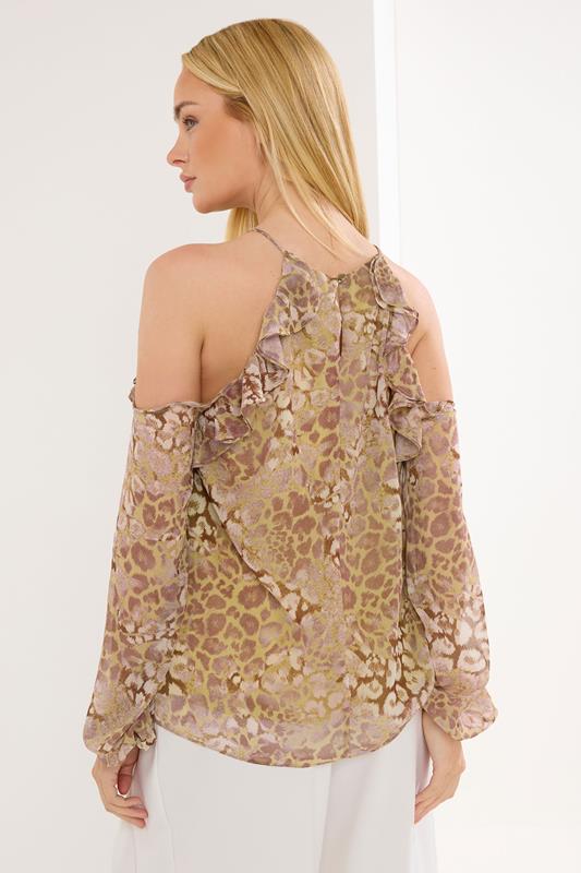 STAR Natural Brown Animal Cold Shoulder Top | Yours Clothing 2
