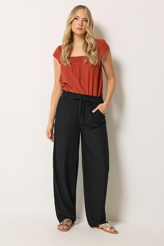  LTS Tall Black Linen Barrel Leg Trousers