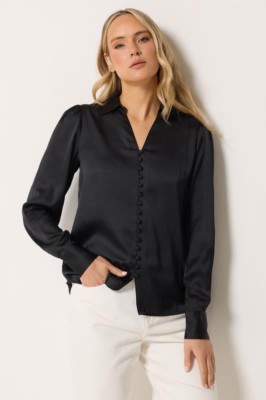  LTS Tall Black Satin Collared Blouse