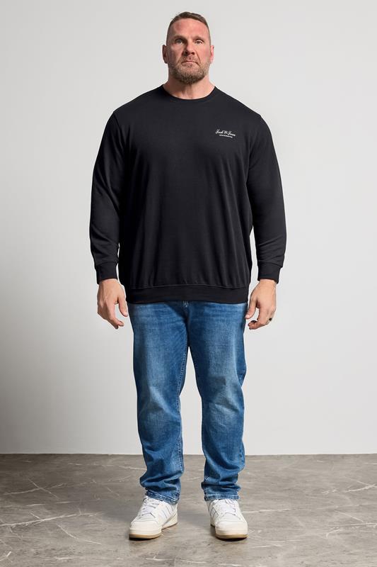 JACK & JONES Big & Tall Black Printed Crew Neck Sweatshirt | BadRhino 1