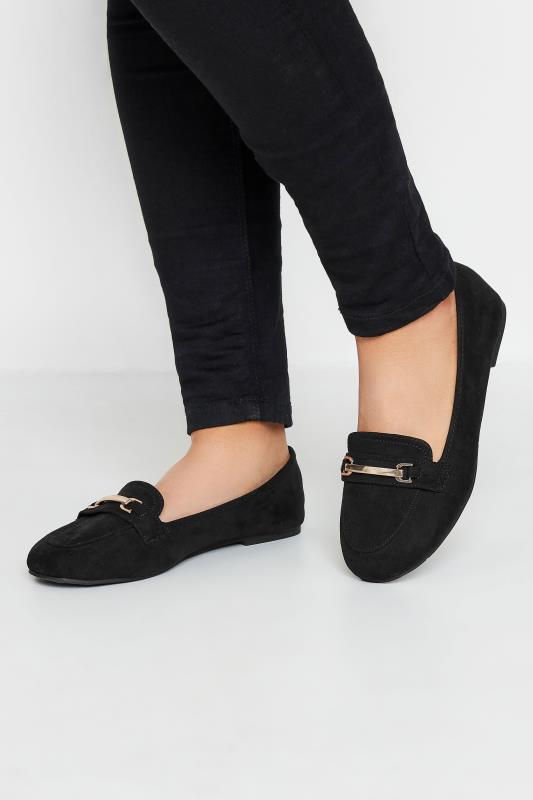 Black Faux Suede Buckle Loafers In Extra Wide EEE Fit | Yours Clothing 1