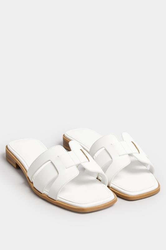 White Cut Out Mule Sandals In Extra Wide EEE Fit | Yours Clothing 2