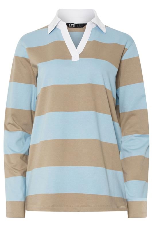 LTS Tall Light Blue & Brown Stripe Rugby Sweatshirt | Long Tall Sally 5