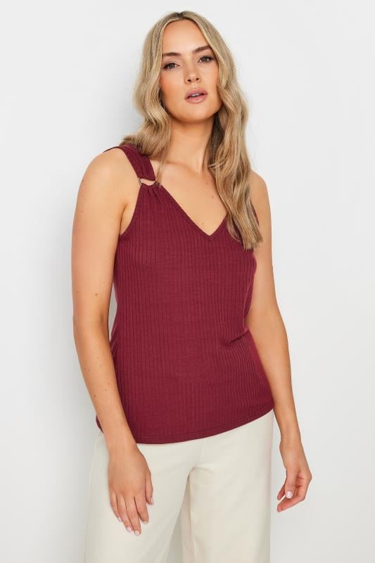 LTS Tall Dark Red Ribbed Vest Top | Long Tall Sally 1