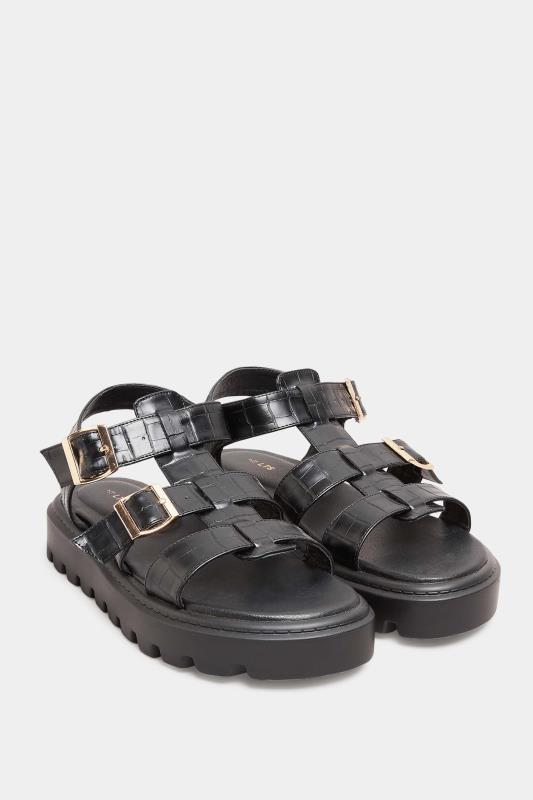 LTS Black Croc Gladiator Sandals In Wide E Fit | Long Tall Sally 2