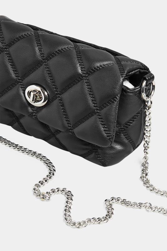 Black Quilted Diamante Strap Cross Body Bag | Yours Clothing 5