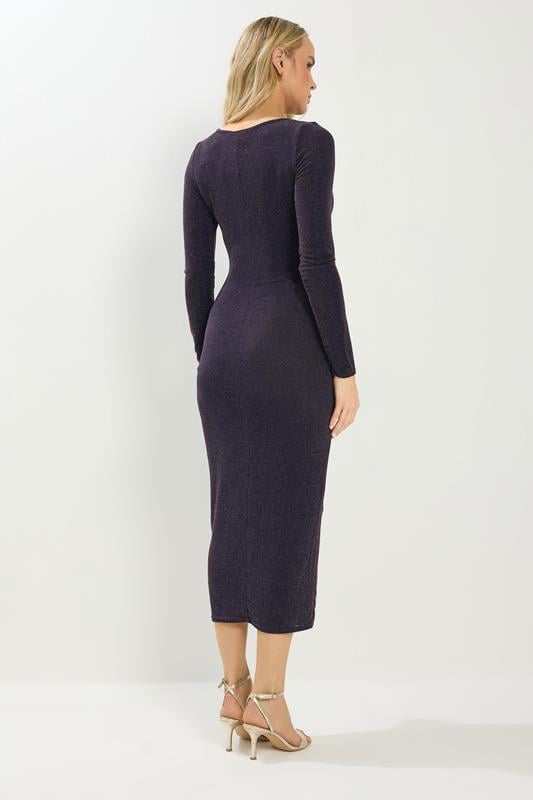 LTS Tall Navy Blue Sparkle Textured Drape Buckle Dress | Long Tall Sally 3