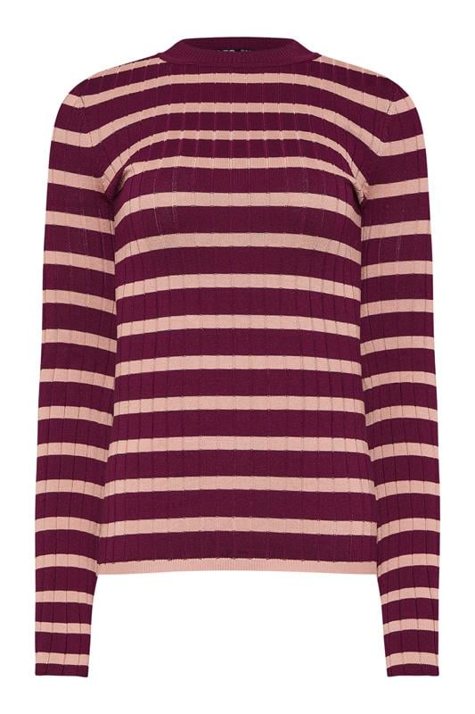 LTS Tall Burgundy Red Striped Ribbed Jumper | Long Tall Sally 1