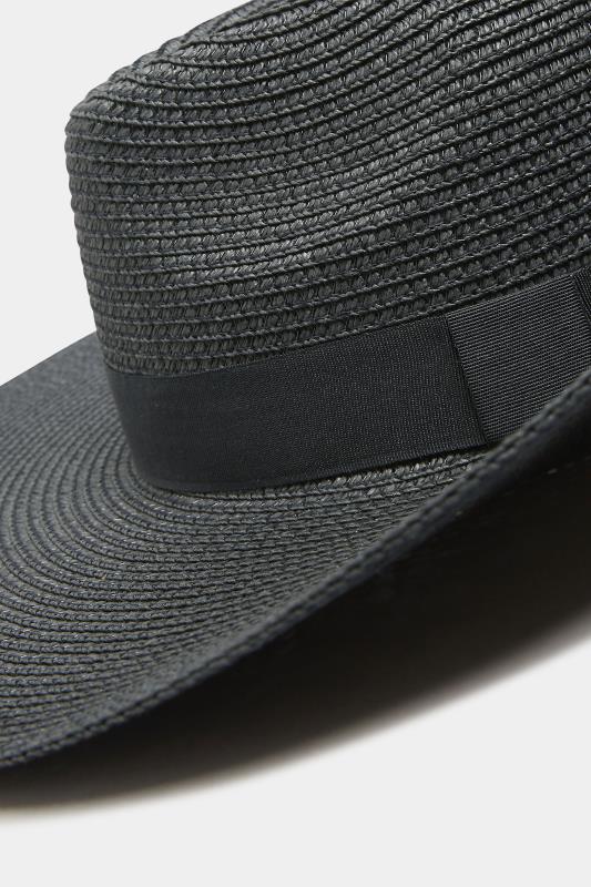 Black Wide Brim Straw Fedora Hat | Yours Clothing  3