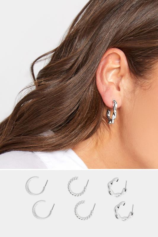 3 PACK Silver Tone Twisted Hoop Earring Set | Yours Clothing 1