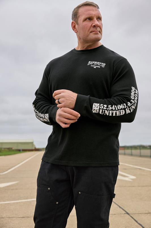 BadRhino Big & Tall Black Military Waffle Texture Long sleeve T-Shirt | BadRhino 2