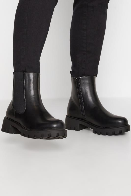 Black Chunky Chelsea Boots In Wide E Fit & Extra Wide EEE Fit | Yours Clothing 1
