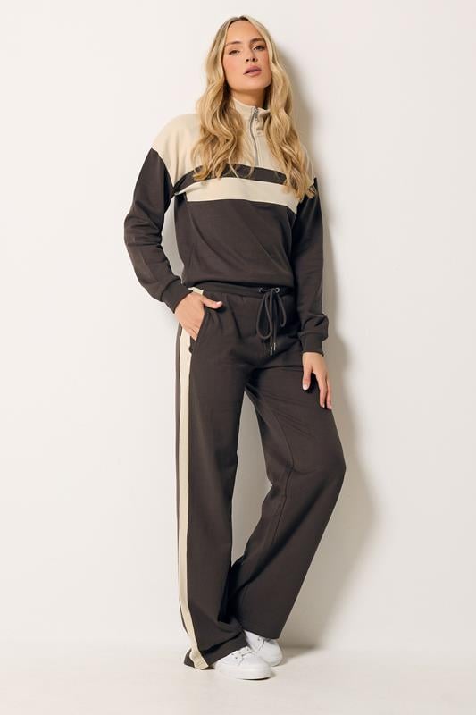  LTS Tall Chocolate Brown Side Stripe Wide Leg Joggers