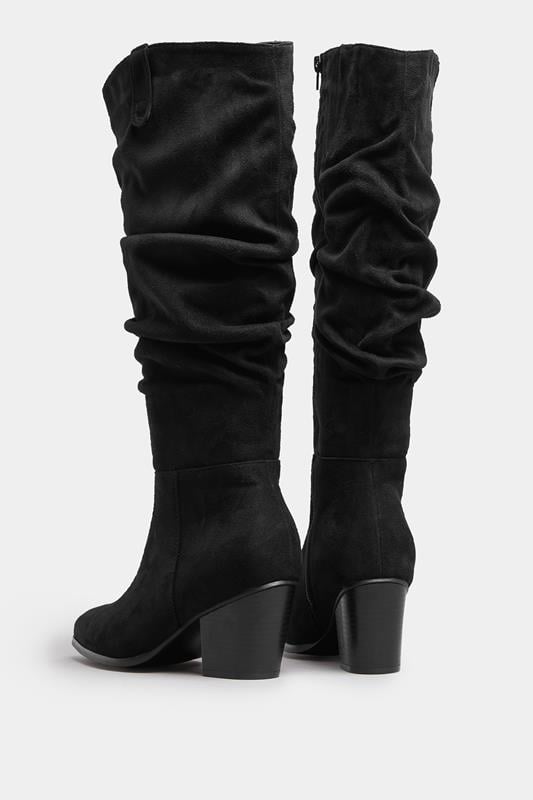 Black Faux Suede Ruched Western Boots In Extra Wide EEE Fit | Yours Clothing 3