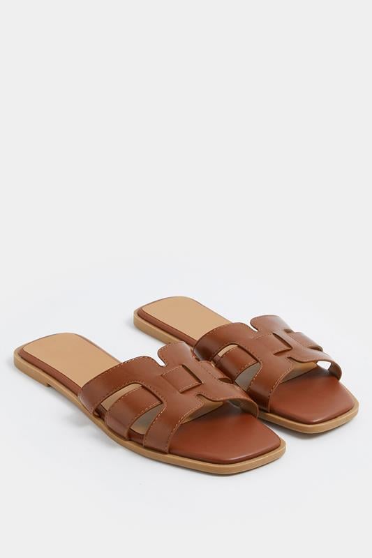 Brown Cut Out Mule Sandals In Wide E Fit
