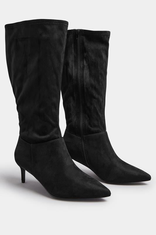 Black Pointed Toe Kitten Heel Boots In Extra Wide EEE Fit | Yours Clothing 5