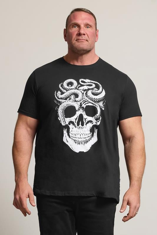 BadRhino Big & Tall Black Skull & Snake Graphic T-Shirt