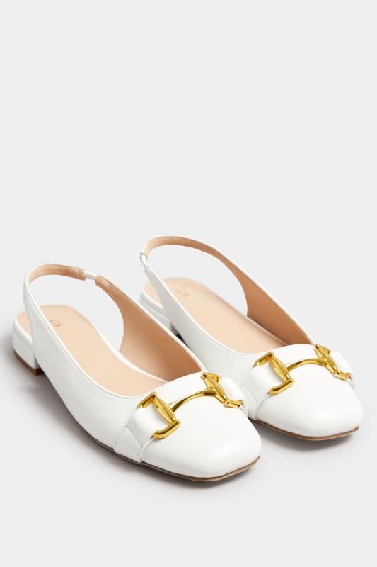 LTS White Buckle Trim Slingback Ballet Pumps In Standard Fit | Long Tall Sally 2