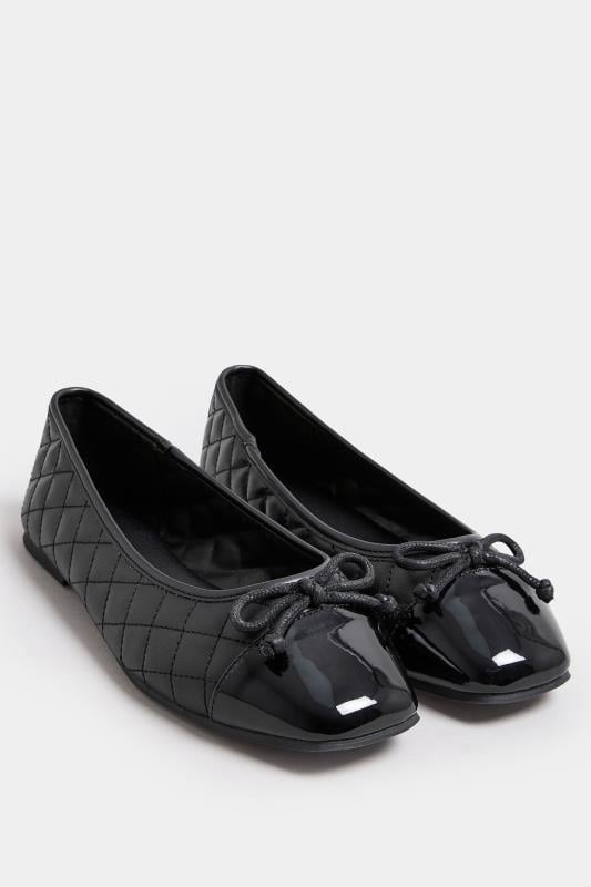 Black Quilted Ballerina Pumps In Extra Wide EEE Fit | Yours Clothing  2