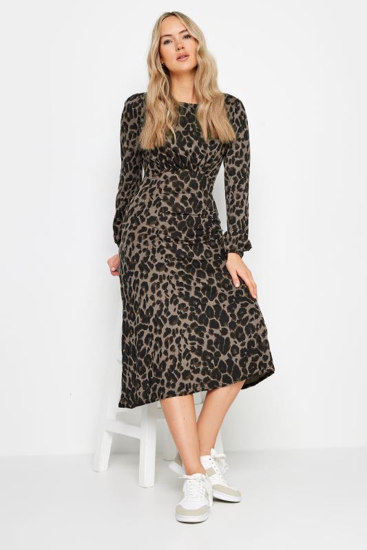 LTS Tall Light Brown Leopard Print Midi Tea Dress | Long Tall Sally 1