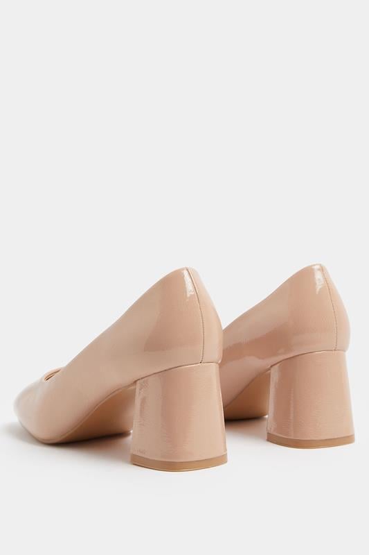 Nude Faux Leather Block Heel Court Shoes In Extra Wide EEE Fit | Yours Clothing 3