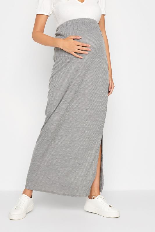 Tall  LTS Tall Maternity Grey Stretch Ribbed Maxi Skirt