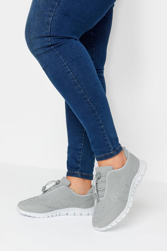 Plus Size  Yours Grey Embellished Trainers In Wide E Fit & Extra Wide EEE Fit