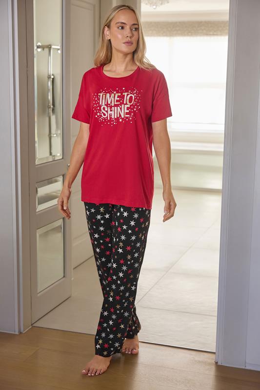 Tall  LTS Tall Red 'Time To Shine' Slogan Wide Leg Pyjama Set