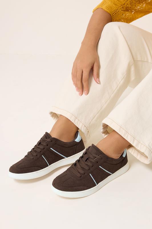 Yours Chocolate Brown Panelled Trainers In Extra Wide EEE Fit