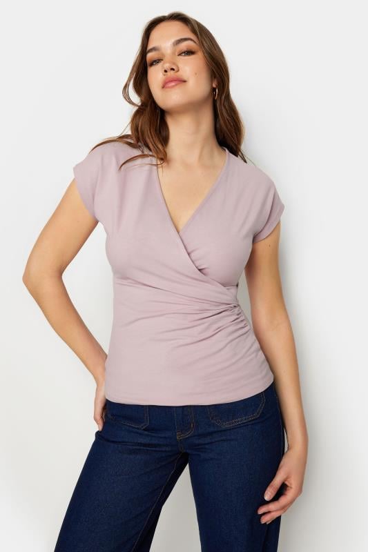 Tall  LTS Tall Dusty Pink Short Sleeve Wrap Top