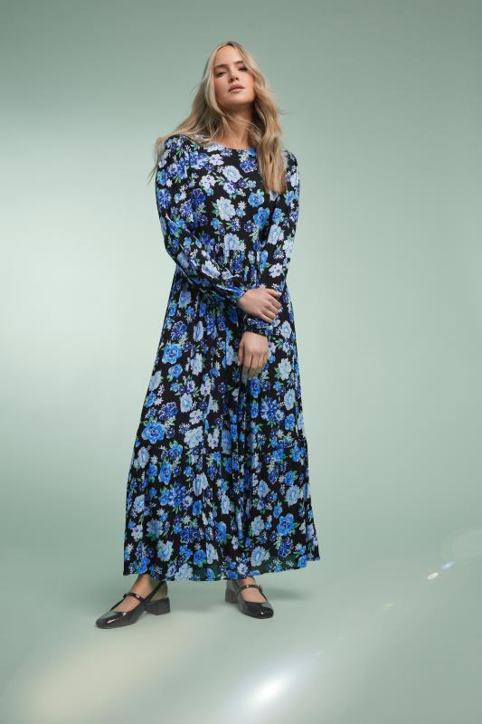 LTS Tall Womens Blue Floral Print Tiered Maxi Dress | Long Tall Sally 1