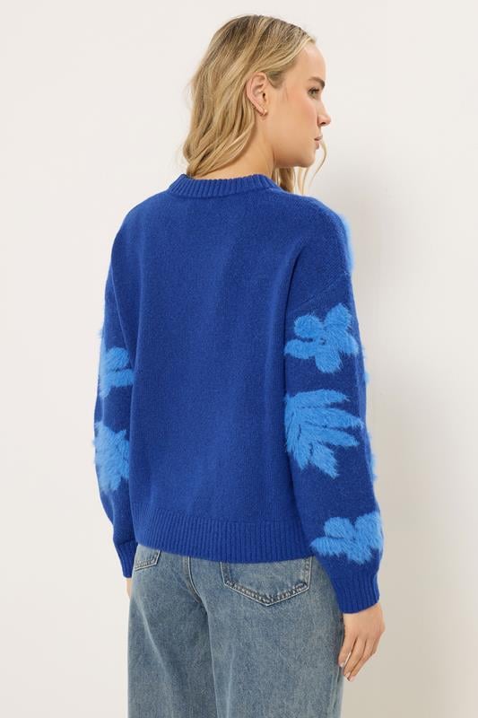 LTS Tall Blue Floral Fluffy Knit Jumper | Long Tall Sally 4