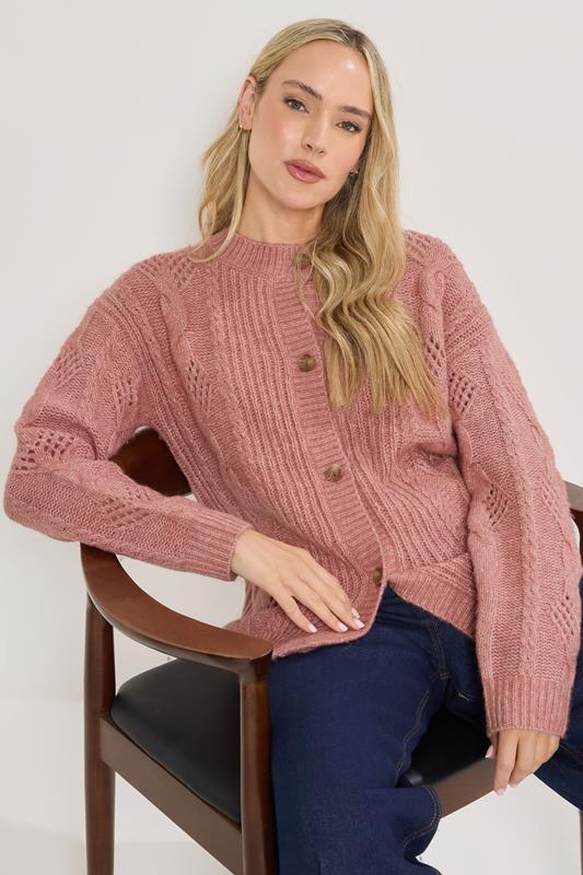 Tall  LTS Tall Pink Pointelle Knit Cardigan