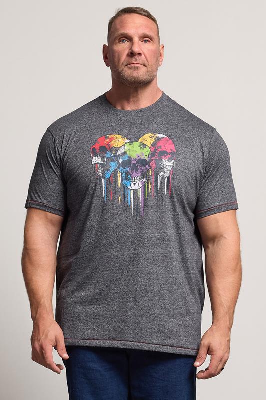 D555 Big & Tall Burgundy Grey Skull Drip Graphic Print T-Shirt | BadRhino 2