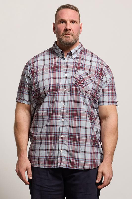 BEN SHERMAN Big & Tall Light Blue Check Print Shirt | BadRhino 1