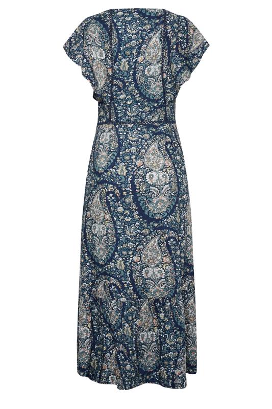 LTS Tall Women's Navy Blue Paisley Print Frill Sleeve Maxi Dress | Long Tall Sally 7