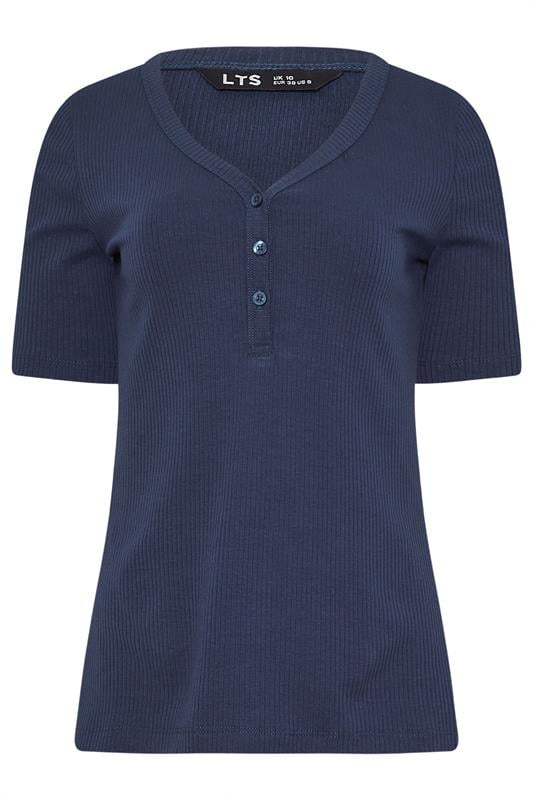 Tall  LTS Tall Navy Blue Ribbed Short Sleeve Henley Top