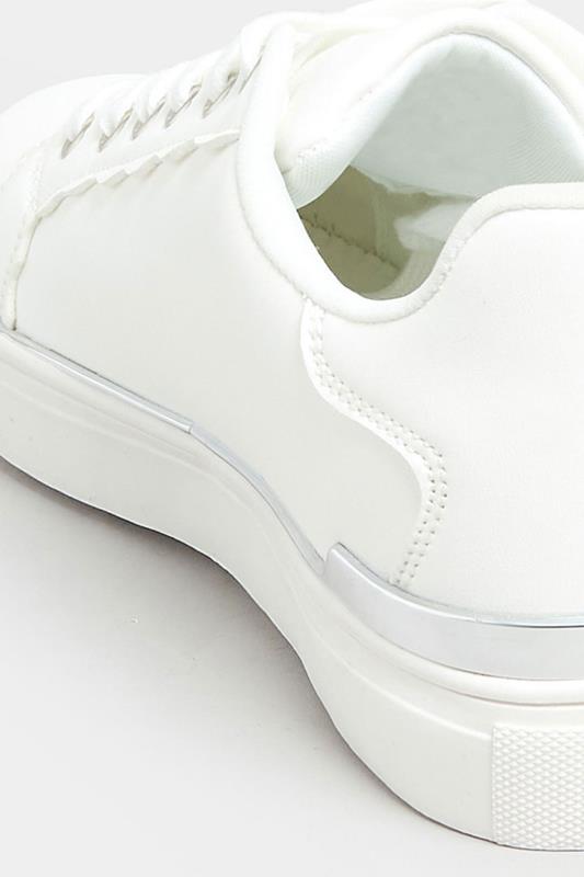 White & Silver Hardware Scallop Trainers In Extra Wide EEE Fit | Yours Clothing 4