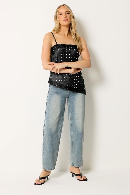 LTS Tall Women's Black Polka Dot Asymmetric Lace Cami Top | Long Tall Sally 2