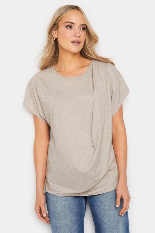 LTS Tall Women's Stone Brown Draped Front T-Shirt | Long Tall Sally 1