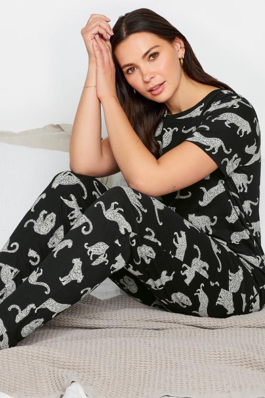 LTS Tall Womens Black Animal Print Tapered Leg Pyjama Set | Long Tall Sally 1